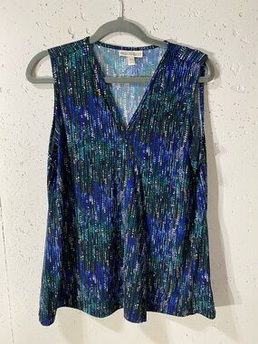Dana Buchman Blue & Teal Sequin V-Neck Tank